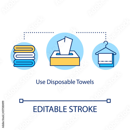 Use disposable towels concept icon. Dermatology and hygiene. Paper towels, handkerchiefs. Tissues pack idea thin line illustration. Vector isolated outline RGB color drawing. Editable stroke