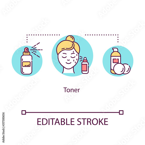 Toner concept icon. Cosmetic spray product. Facial skincare. Female beauty and self-care. Cleanser idea thin line illustration. Vector isolated outline RGB color drawing. Editable stroke