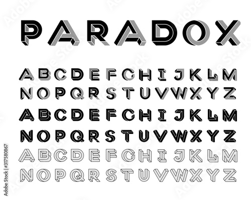 Paradox shape font. Impossible Letters. Set of vector letters constructed on the basis of paradox isometric view. Vector illustration 10 eps