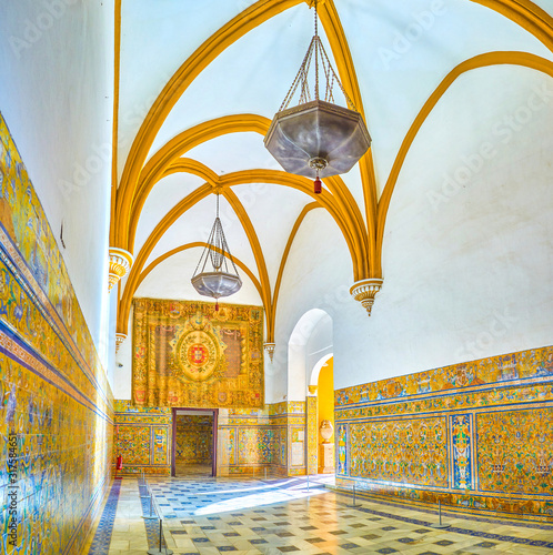 Panorama of the Sala de las Bovedas in King Pedro Palace in Alcazar complex in Seville, Spain photo