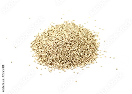 Organic Quinoa (Chenopodium quinoa) seeds isolated on white background. Macro close up. Top view. quinoa seeds isolated on white background. 