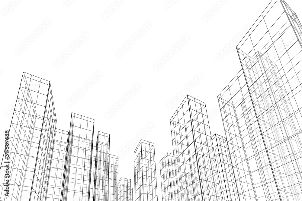 Fototapeta premium Abstract architectural background. Linear 3D illustration. Concept sketch