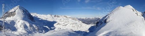 winter skitouring areaarounf Laufener hutte in tennengebirge in austria