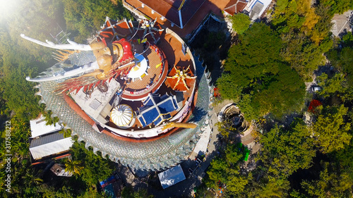 Wat Samphran Dragon Temple near Bangkok, Thailand. Aerial panoramic view from drone photo