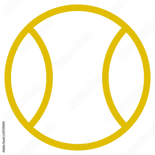 Tennis ball sign icon - golden simple outline, isolated - vector