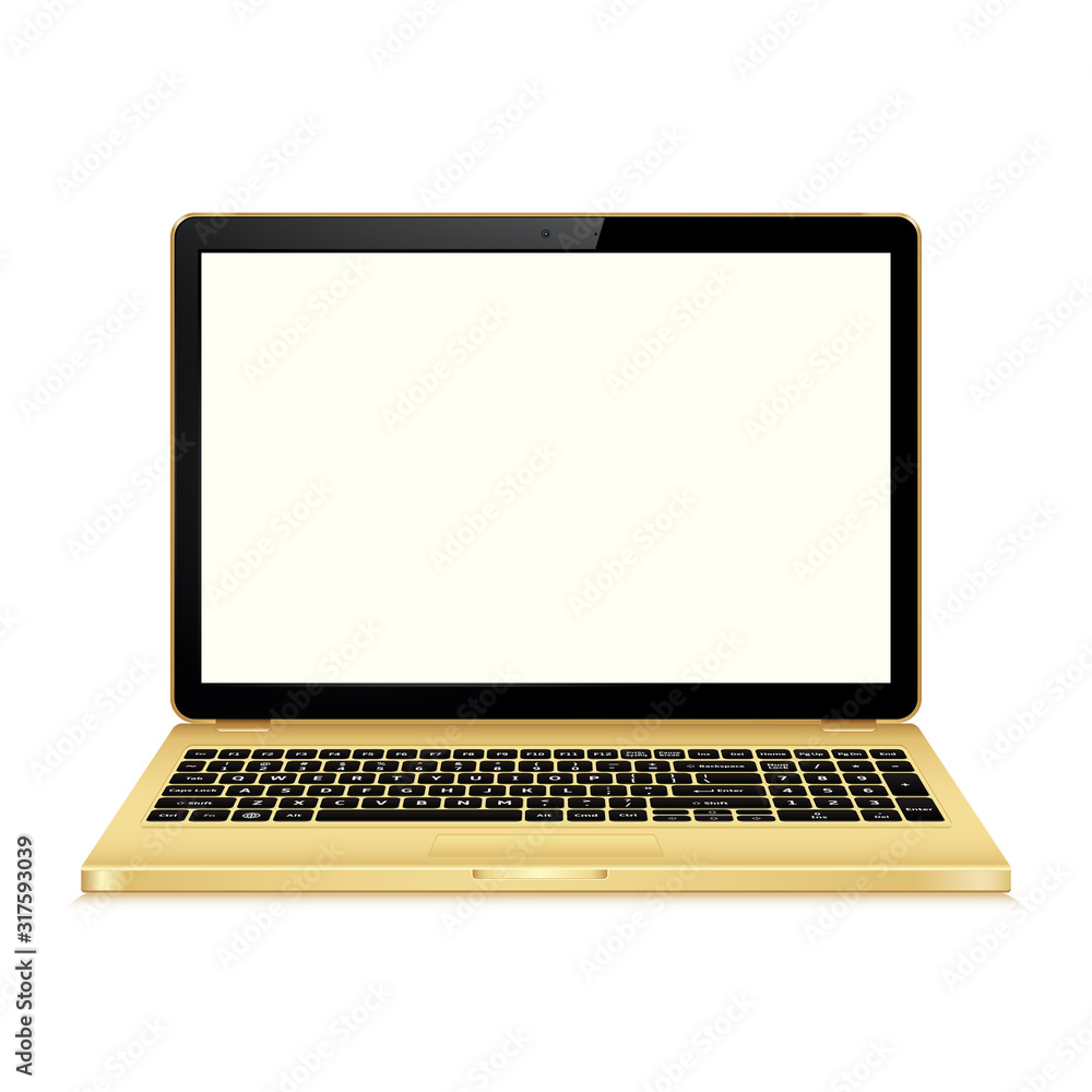 Gold laptop with blank screen isolated on white background Gold laptop with blank screen isolated on white background