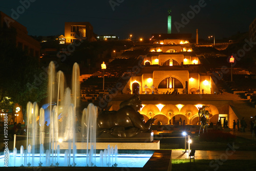 Night View of the Yerevan Cascade, Famous Landmark in the Central District of Yerevan, Armenia photo