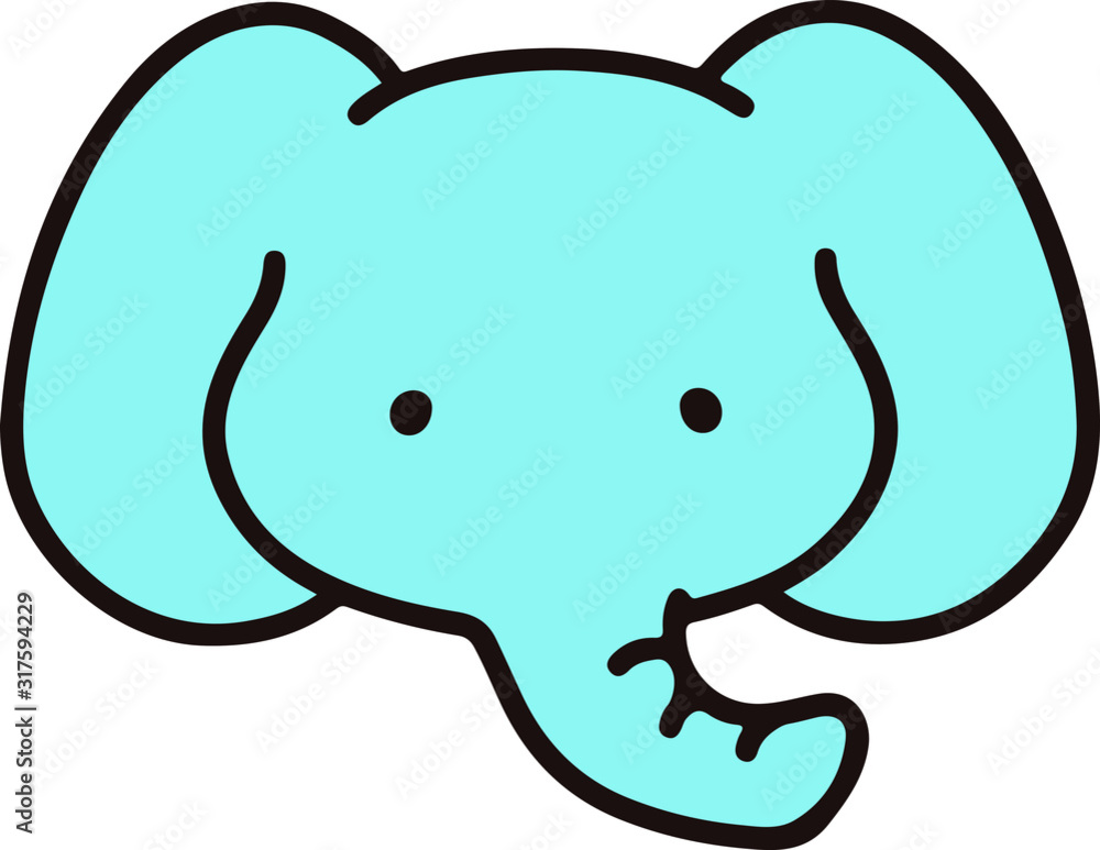 Outlined simple and cute blue elephant face