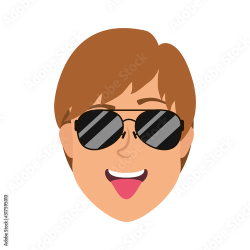 young man head with sunglasses character