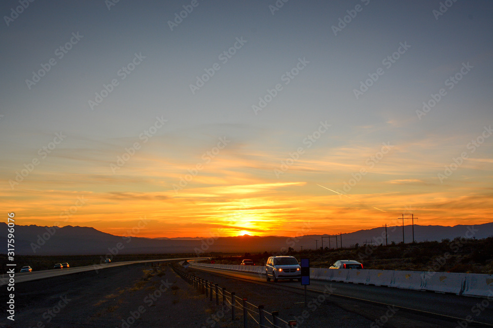 Death Valley Junction, California - November 11, 2019: Sunset over Death Valley National Park in California, USA