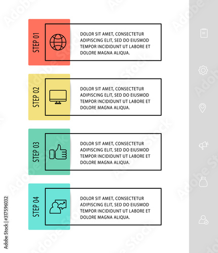 Vector infographic flat template. Rectangles for four diagrams, graph, flowchart, timeline, marketing, presentation. Business concept with 4 labels