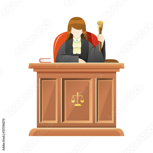 Judge sitting behind the desk court holding wooden gavel