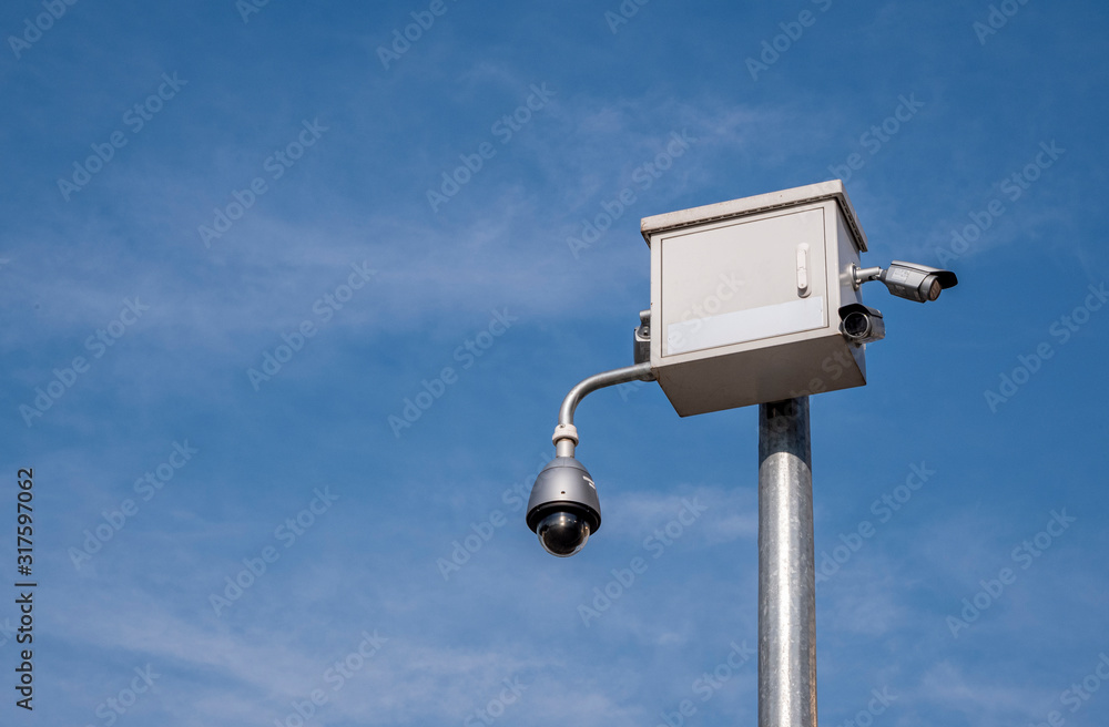 security camera and clear blue sky security camera and clear blue sky