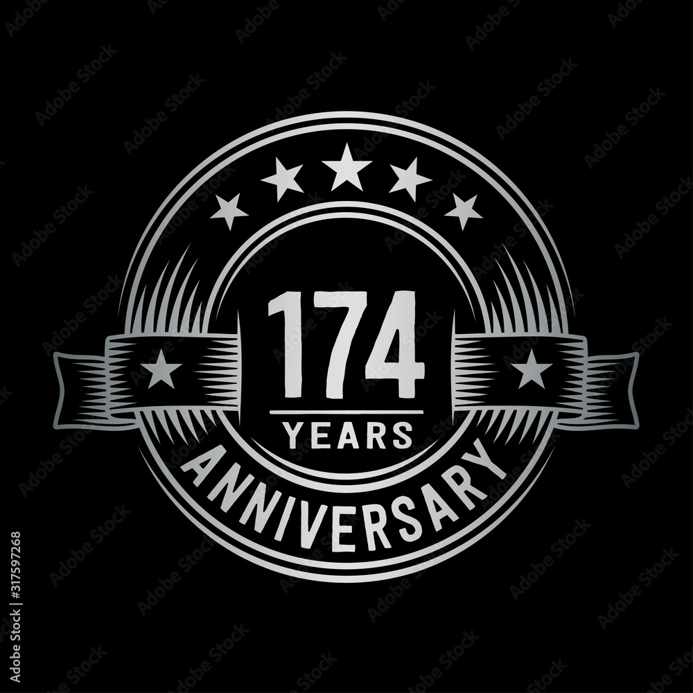174 years anniversary celebration logotype. Vector and illustration.