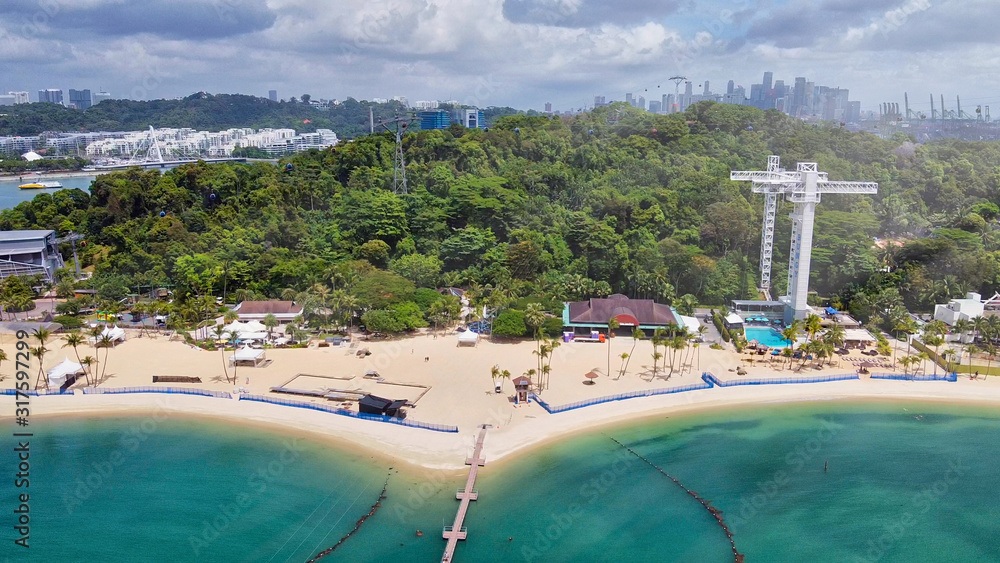 Sentosa Island Siloso Beach aerial view in Singapore, Asia
