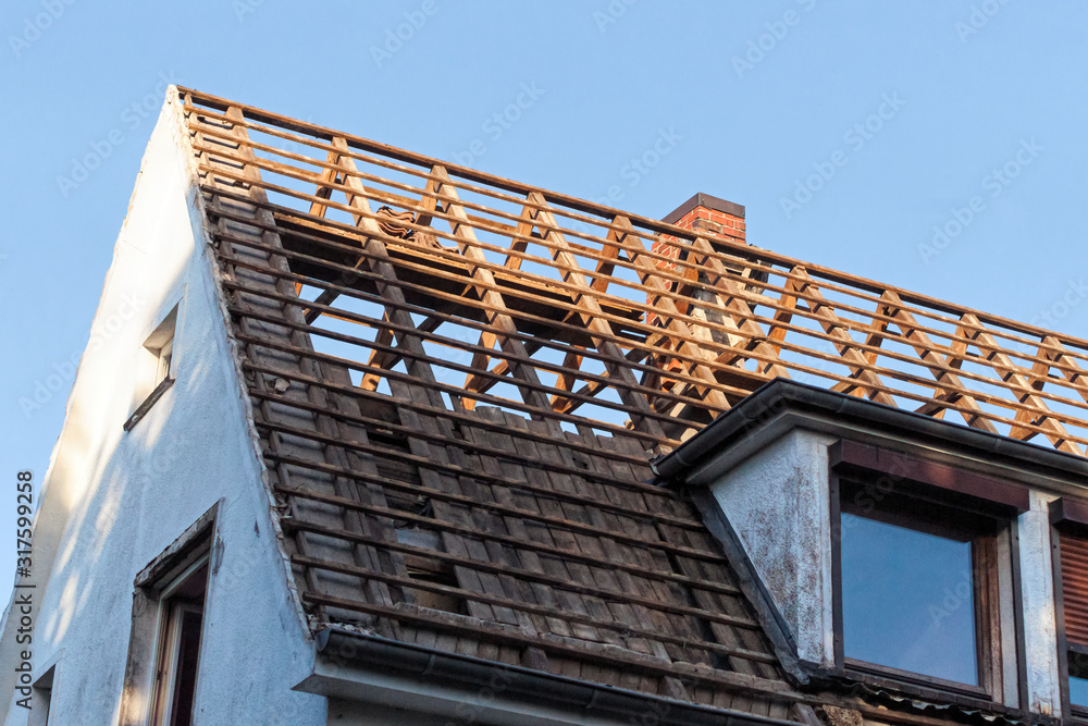 House demolition, teardown of a single house, Hamburg, Germany