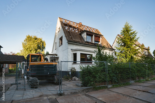 House demolition, teardown of a single house, Hamburg, Germany