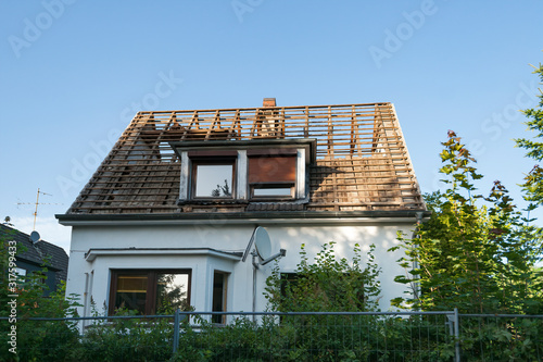 House demolition, teardown of a single house, Hamburg, Germany