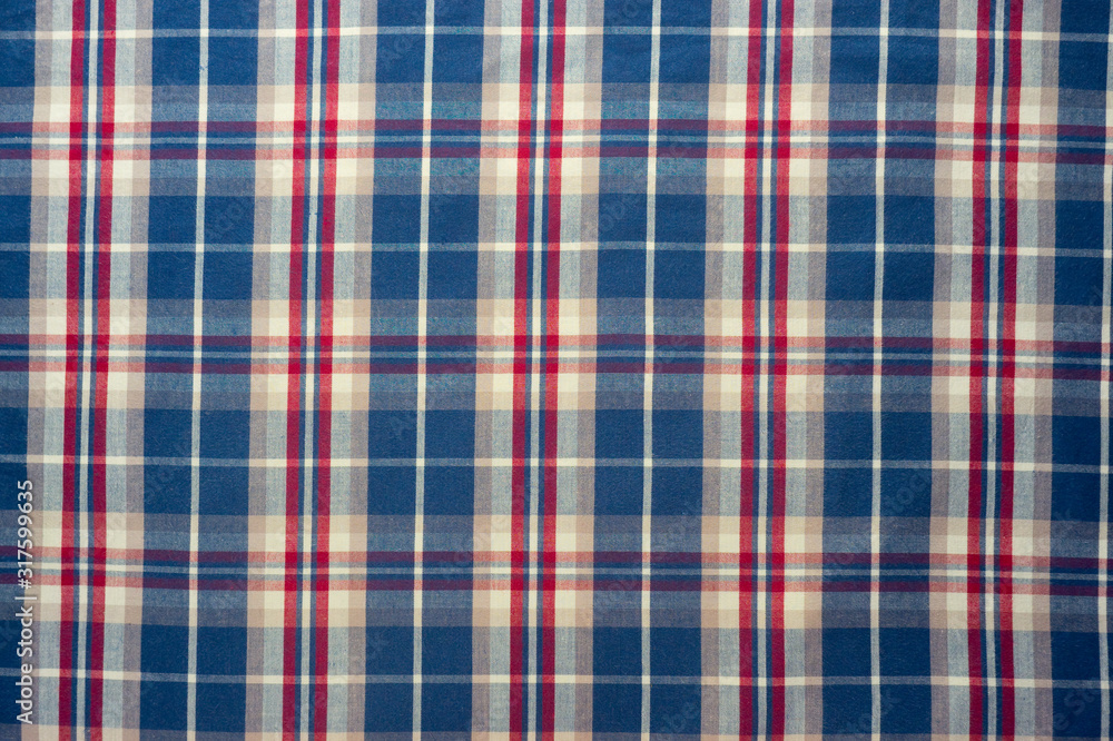blue, red, white checkered fabric horizontal orientation blue, red, white checkered fabric horizontal orientation