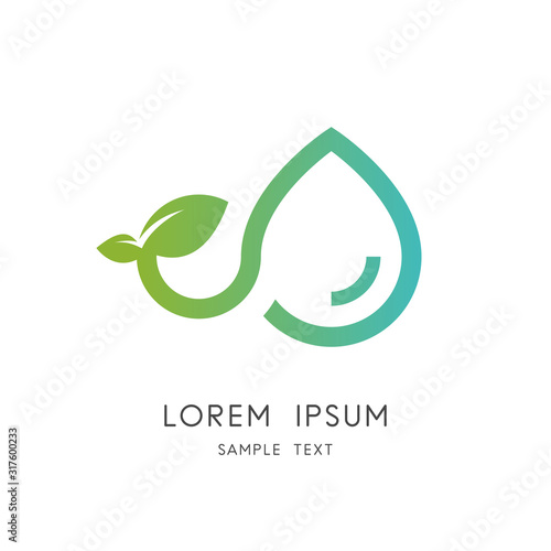 Green plant logo - sprout with leaves and drop of water symbol. Nature, ecology and environment, agriculture and irrigation vector icon.
