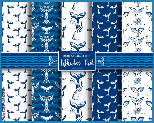 Seamless pattern with Whales Tail