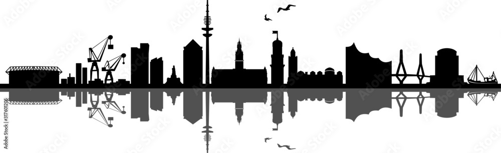 Hamburg City Skyline Vector Silhouette Outline