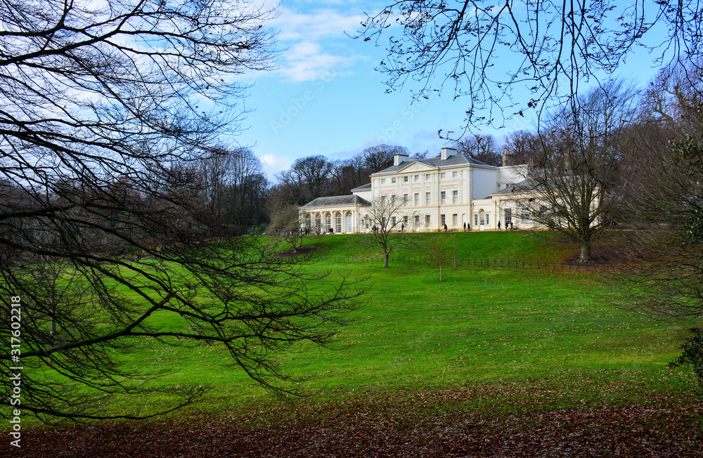 Kenwood House, also known as Iveagh Bequest, on north end of Hampstead Heath, a large wild park in London, UK. The estate served as a private residence previously and houses a museum now