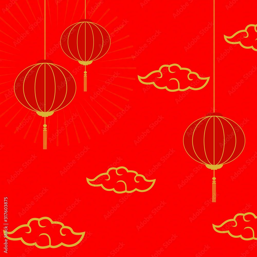 Obraz premium Happy Chinese New Year 2020 year of the mouse. sign for greetings card, flyers, invitation, posters, brochure, banners, calendar. Flat style design. traditional red greeting card illustration