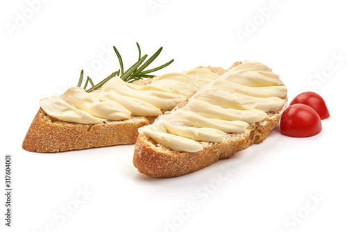 Cream cheese sandwich, Mascarpone, isolated on white background