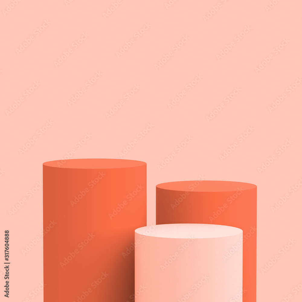 3d orange white cylinder podium minimal studio background. Abstract 3d geometric shape object illustration render. Display for cosmetic perfume fashion product. 3d orange white cylinder podium minimal studio background. Abstract 3d geometric shape object illustration render. Display for cosmetic perfume fashion product.