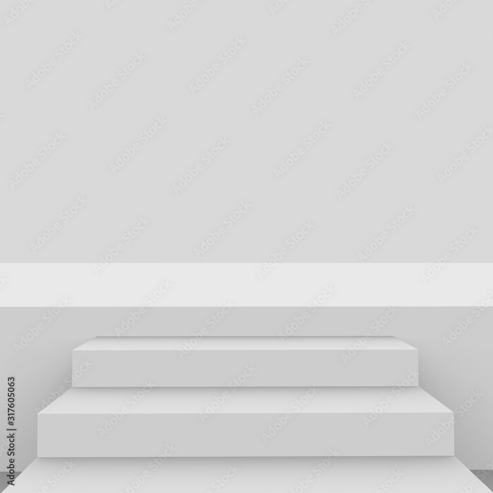 Obraz premium 3d gray white stage podium scene minimal studio background. Abstract 3d geometric shape object illustration render. Display for online business product.