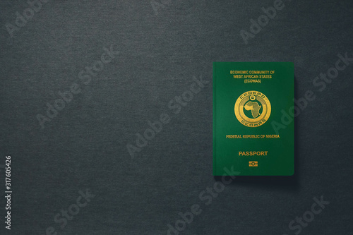Nigeria Passport on dark background with copy space - 3D Illustration