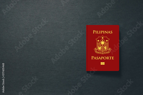 Philippines Passport on dark background with copy space - 3D Illustration