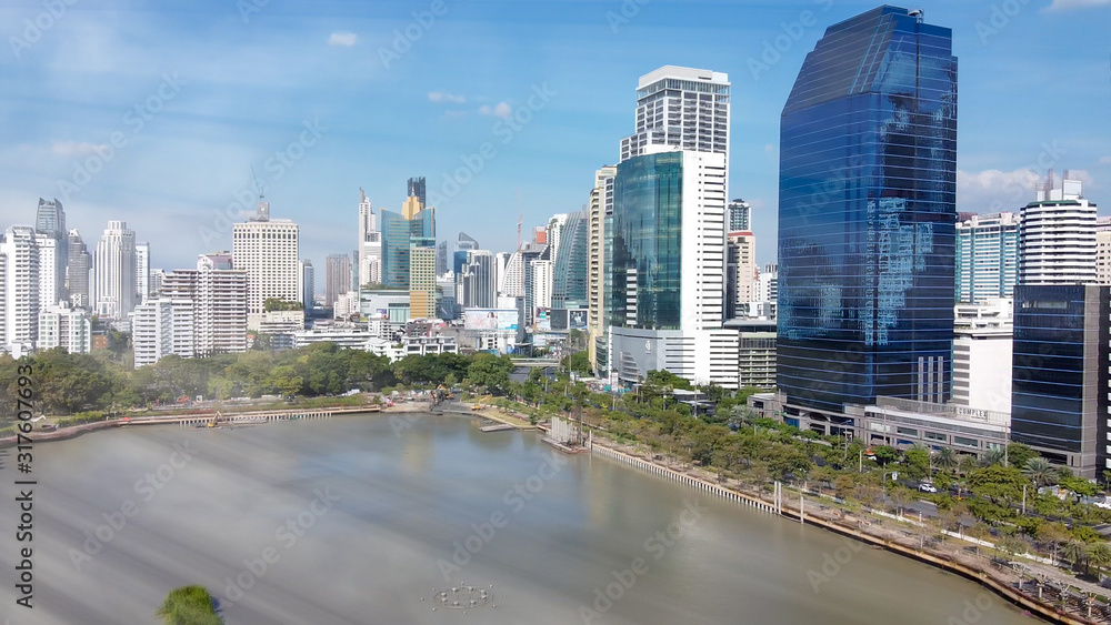 Bangkok skyline, Thailand. Aerial view of city buildings from Benjakitti Park Bangkok skyline, Thailand. Aerial view of city buildings from Benjakitti Park