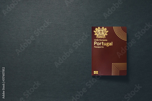 Portugal Passport on dark background with copy space - 3D Illustration