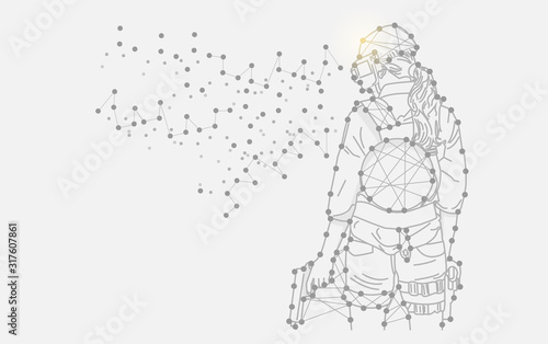Geometric art line and dot of soldier girl vector background eps 10