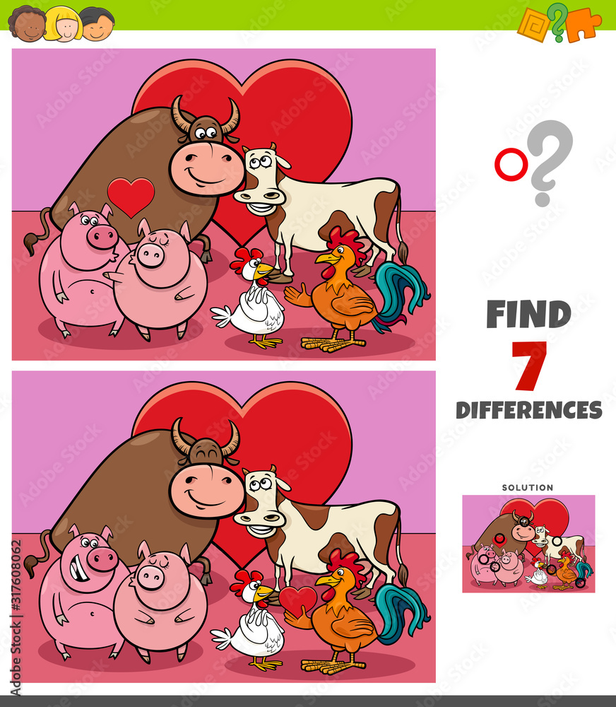 differences game with farm animals in love Stock Vector | Adobe Stock