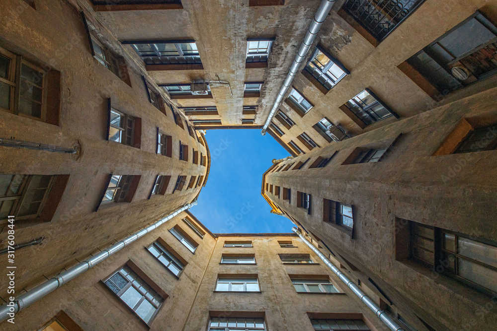 View to courtyard in Saint-Petersburg from ground View to courtyard in Saint-Petersburg from ground