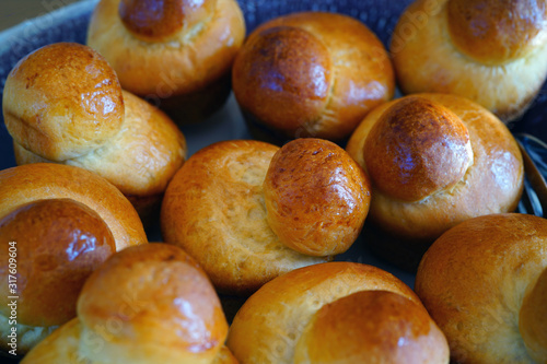Freshly baked French brioches pastries