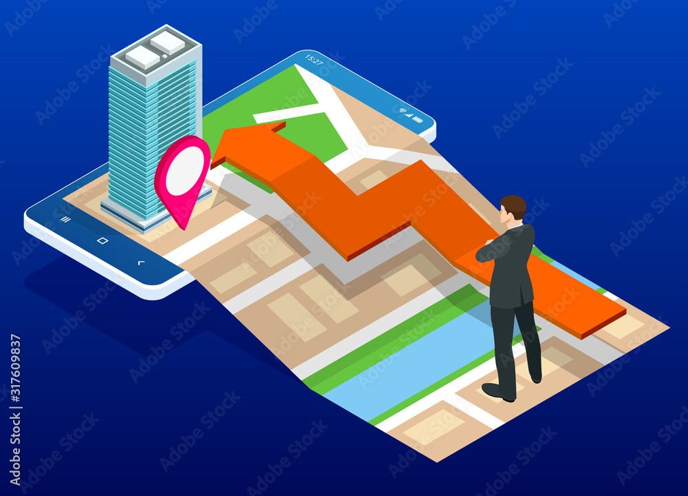 Isometric town map with GPS navigation mobile application, Traveling Navigation, interactive city navigation. City navigation map with pins or gps map, cityscape. Isometric town map with GPS navigation mobile application, Traveling Navigation, interactive city navigation. City navigation map with pins or gps map, cityscape.