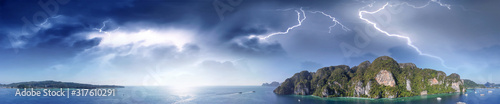 Beautiful coast of Phi Phi Don during a storm, Thailand aerial view from drone © jovannig