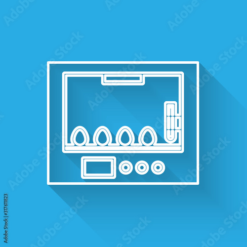 White line Incubator for eggs icon isolated with long shadow. Vector Illustration