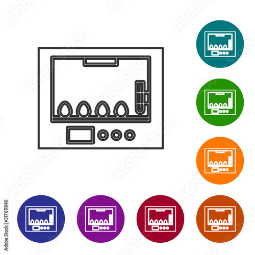 Grey line Incubator for eggs icon isolated on white background. Set icons in color circle buttons. Vector Illustration