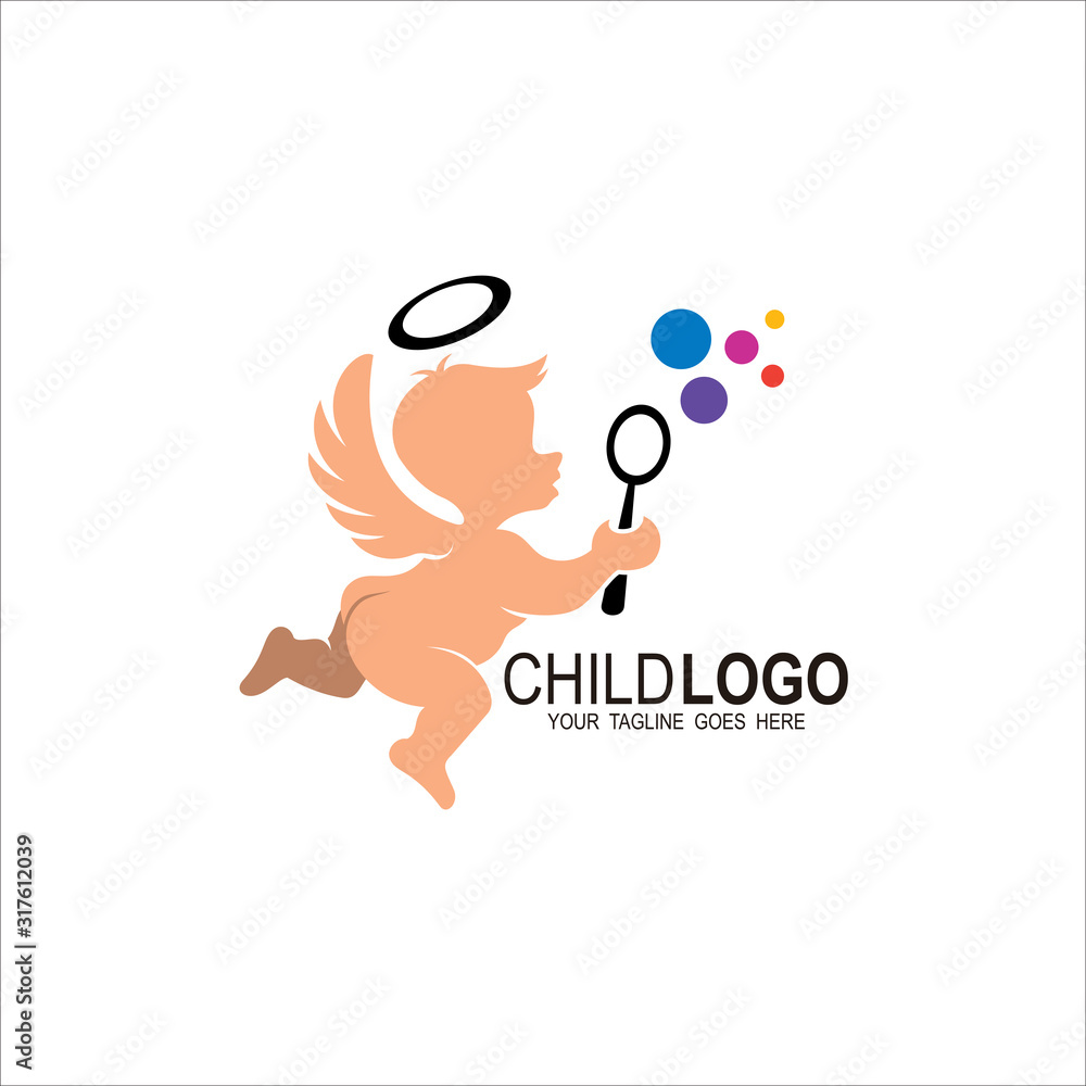 Cute little angel with wings, Baby angel logo, Fairy logo Cute little angel with wings, Baby angel logo, Fairy logo