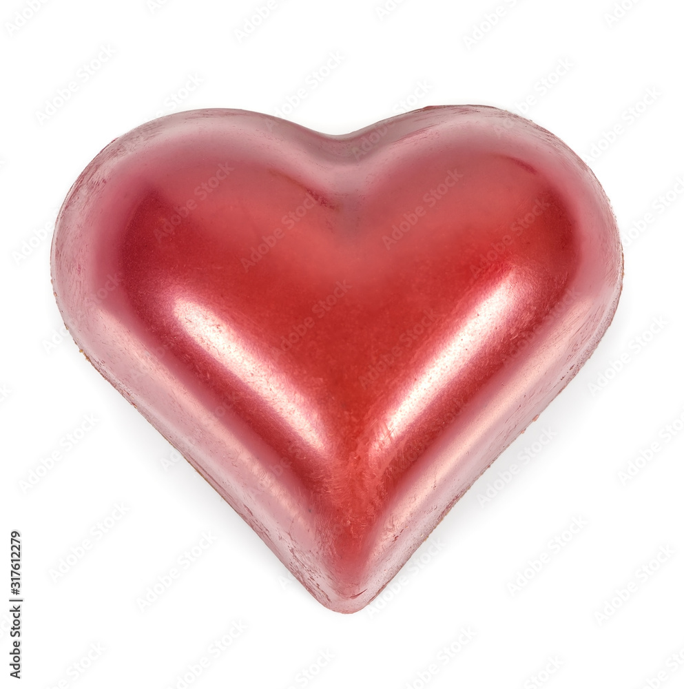 Red heart shaped chocolates on white background