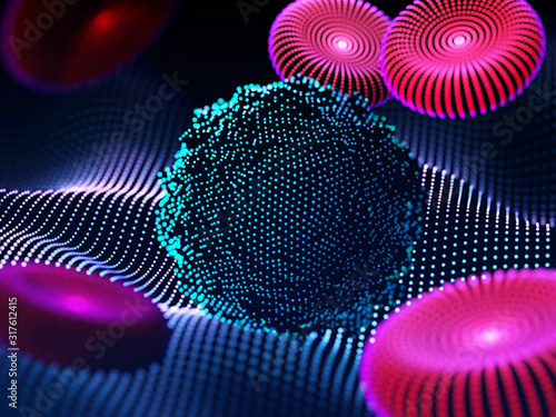 Research of novel respiratory Coronavirus 2019-nCoV. Coronavirus denoted 2019-nCoV also known as Wuhan coronavirus is a single-stranded RNA virus. Floating flu virus, cancer cells. Vector illustration