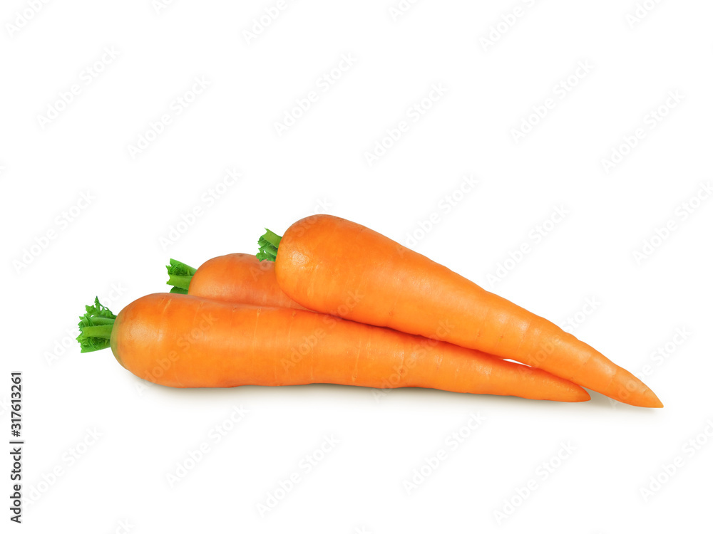 Three fresh carrots isolated on white background Three fresh carrots isolated on white background