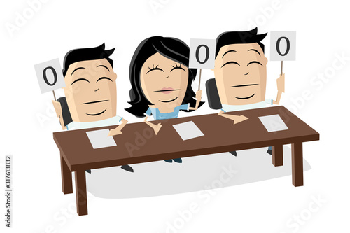 funny cartoon illustration if a displeased asian jury