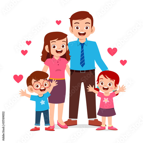 happy cute kid boy and girl with mom and dad