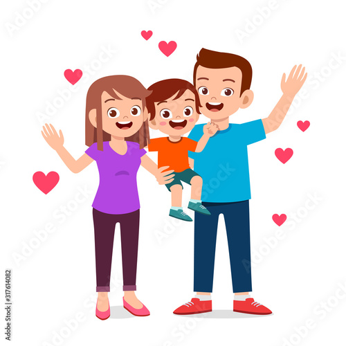 happy cute kid boy with mom and dad